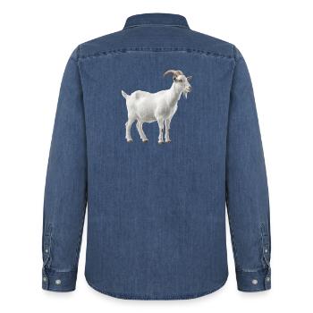 Portrait de chèvre de montagne blanche - Chemise en denim homme bio Stanley/Stella - bleu moyen délavé  - Dos - AI Model Male 185 light (185cm)