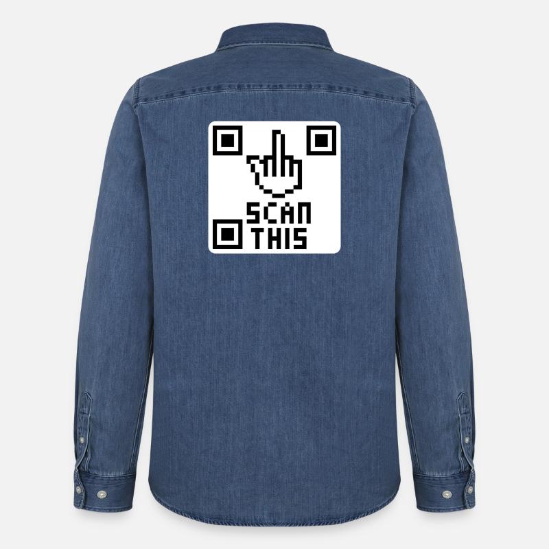 QRcode Mittelfinger - Männer Jeanshemd Organic von Stanley/Stella - verwaschenes Mittelblau