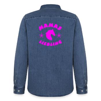 Pferde - Männer Jeanshemd Organic von Stanley/Stella - verwaschenes Mittelblau  - Hinten - AI Model Male 185 light (185cm)