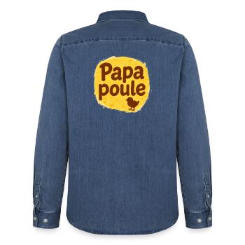 Papa Poule - Father's Day - Men’s Organic Denim Shirt by Stanley/Stella - mid washy  - Back - AI Model Male 185 light (185cm)
