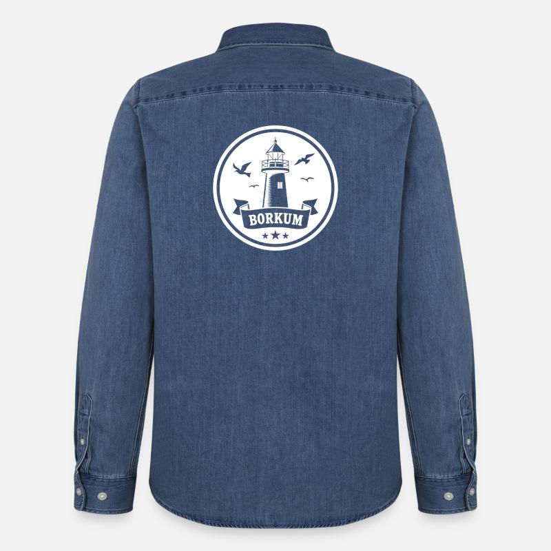 Leuchtturm Borkum Maritimes Emblem - Männer Jeanshemd Organic von Stanley/Stella - verwaschenes Mittelblau 