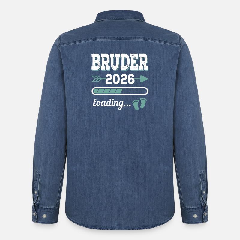 Bruder 2026 Loading Werdende Geschwister Geschenk - Männer Jeanshemd Organic von Stanley/Stella - verwaschenes Mittelblau 