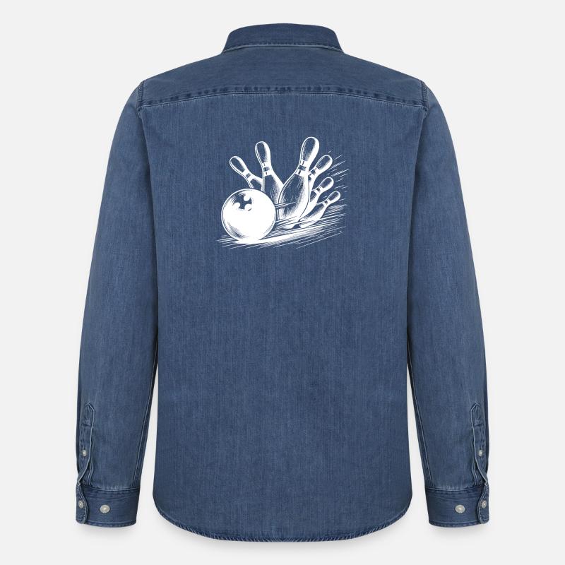 Dynamischer Bowlingkugel Wurf auf Pins - Männer Jeanshemd Organic von Stanley/Stella - verwaschenes Mittelblau 