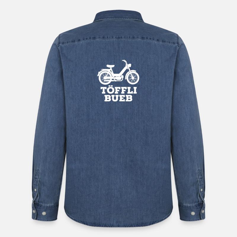 Töffli Bueb Retro Mofa Design - Männer Jeanshemd Organic von Stanley/Stella - verwaschenes Mittelblau 
