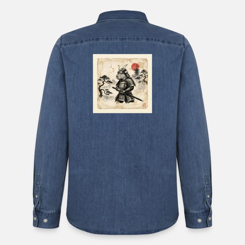 Capybara Samurai Japanischer Krieger - Männer Jeanshemd Organic von Stanley/Stella - verwaschenes Mittelblau 