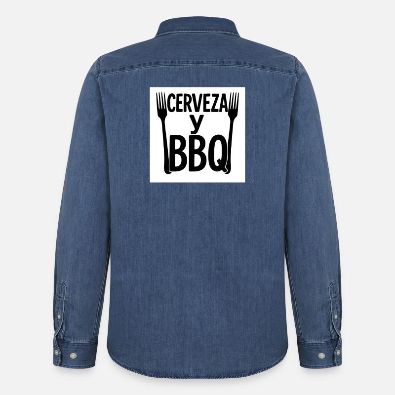 Digitales Design "Bier & BBQ" - Männer Jeanshemd Organic von Stanley/Stella - verwaschenes Mittelblau 