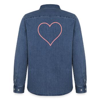 Valentines Pink Heart, Valentine's Day - Men’s Organic Denim Shirt by Stanley/Stella - mid washy  - Back - AI Model Male 185 light (185cm)