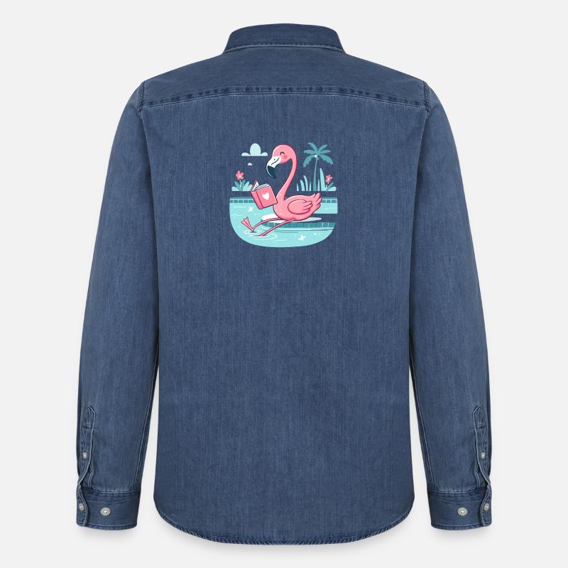 Flamingo am Pool – Buchzeit - Männer Jeanshemd Organic von Stanley/Stella - verwaschenes Mittelblau 
