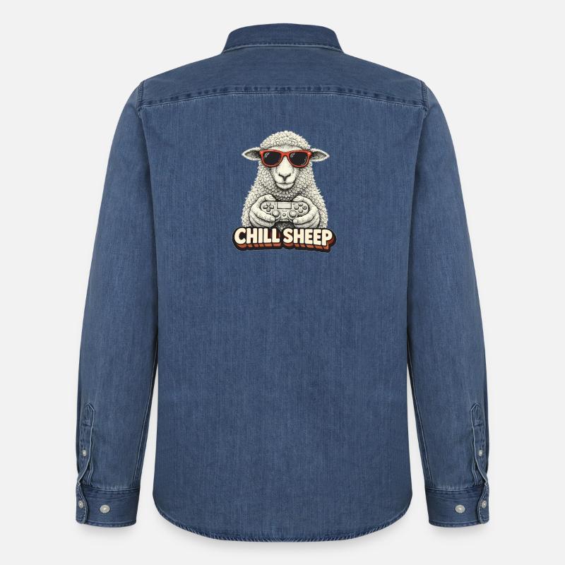 Chill Sheep mit Controller - Männer Jeanshemd Organic von Stanley/Stella - verwaschenes Mittelblau 