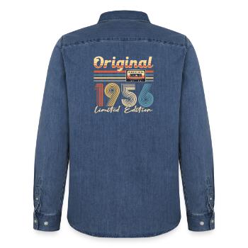 70th birthday, 70 years, original 1956 - Men’s Organic Denim Shirt by Stanley/Stella - mid washy  - Back - AI Model Male 185 light (185cm)