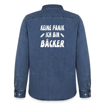 Bäcker - Männer Jeanshemd Organic von Stanley/Stella - verwaschenes Mittelblau  - Hinten - AI Model Male 185 light (185cm)