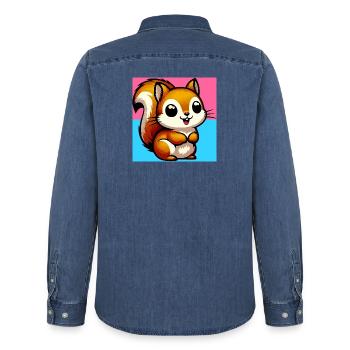 Eichhörnchen - Männer Jeanshemd Organic von Stanley/Stella - verwaschenes Mittelblau  - Hinten - AI Model Male 185 light (185cm)