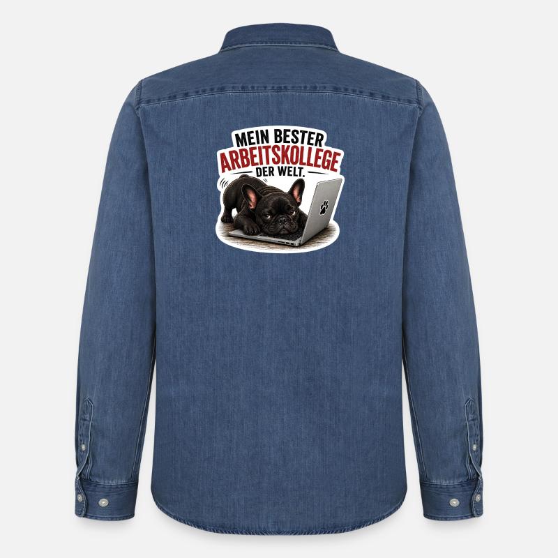 Frenchie – Bester Arbeitskollege der Welt - Männer Jeanshemd Organic von Stanley/Stella - verwaschenes Mittelblau
