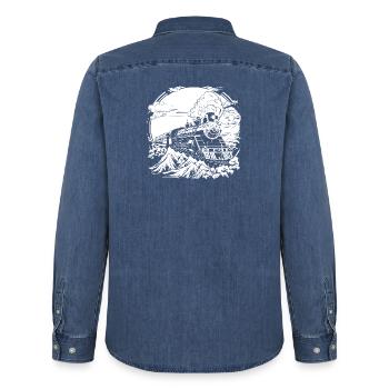 Eisenbahn - Männer Jeanshemd Organic von Stanley/Stella - verwaschenes Mittelblau  - Hinten - AI Model Male 185 light (185cm)