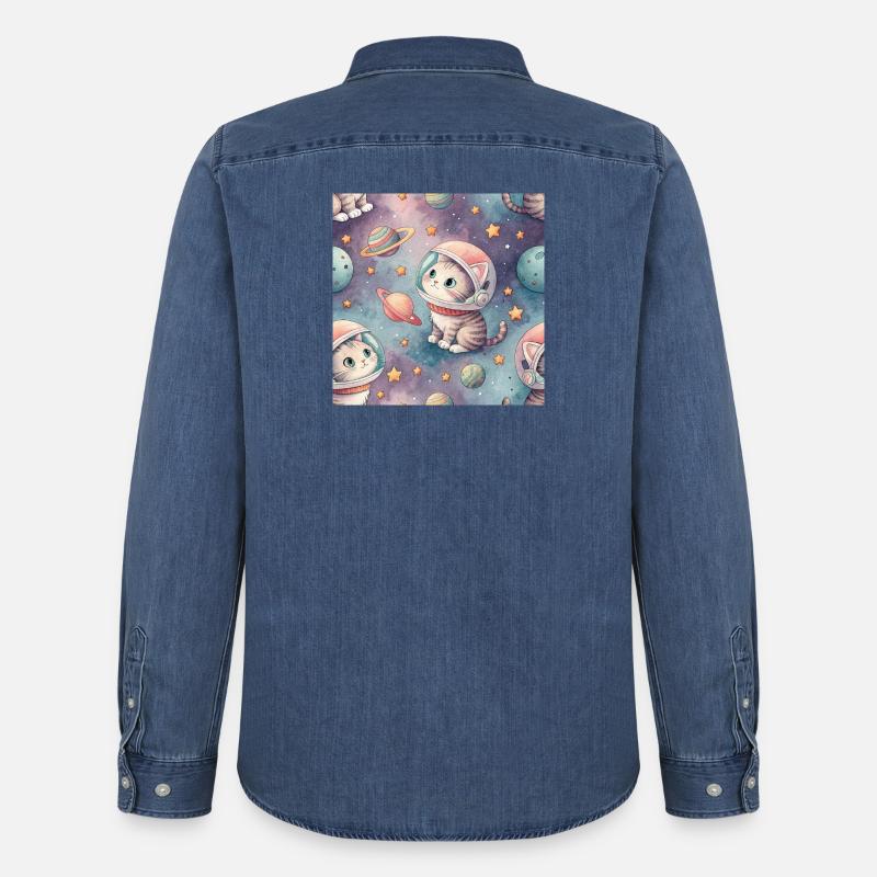 Kosmisches Kätzchen im Orbit - Männer Jeanshemd Organic von Stanley/Stella - verwaschenes Mittelblau 