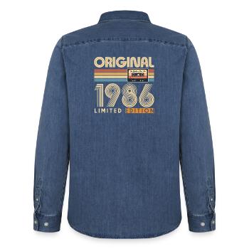 40 Jahre, 40-jähriges Jubiläum - Männer Jeanshemd Organic von Stanley/Stella - verwaschenes Mittelblau  - Hinten - AI Model Male 185 light (185cm)