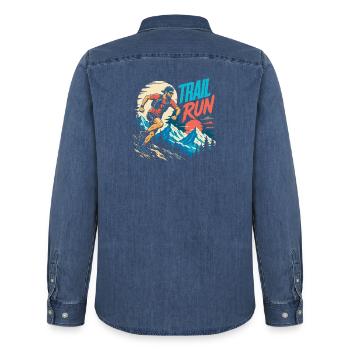 course sur sentier - Chemise en denim homme bio Stanley/Stella - bleu moyen délavé  - Dos - AI Model Male 185 light (185cm)