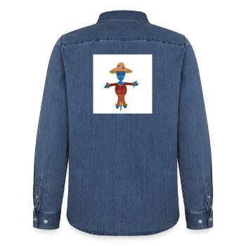 Susi Scarecrow Child Motif - Men’s Organic Denim Shirt by Stanley/Stella - mid washy  - Back - AI Model Male 185 light (185cm)