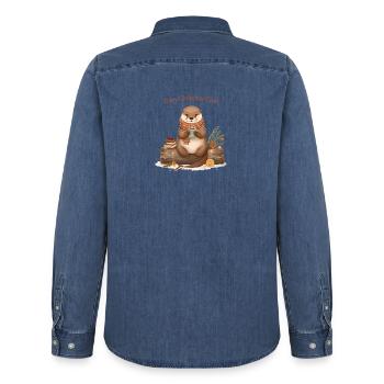 Club de Noël chaleureux Weihnachten - Chemise en denim homme bio Stanley/Stella - bleu moyen délavé  - Dos - AI Model Male 185 light (185cm)