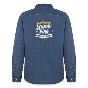 Je suis une Super kiné qui déchire - Chemise en denim homme bio Stanley/Stella - bleu moyen délavé  - Dos - AI Model Male 185 light (185cm)