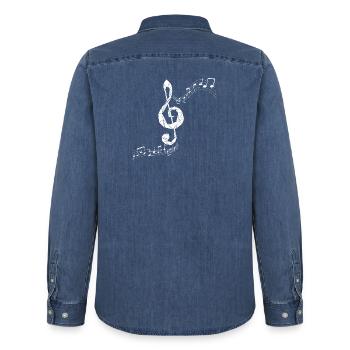 Schwebender Notenschlüssel - Männer Jeanshemd Organic von Stanley/Stella - verwaschenes Mittelblau  - Hinten - AI Model Male 185 light (185cm)