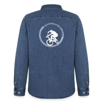 Radfahren Fahrrad Sport Radfahren Radfahrer - Männer Jeanshemd Organic von Stanley/Stella - verwaschenes Mittelblau  - Hinten - AI Model Male 185 light (185cm)