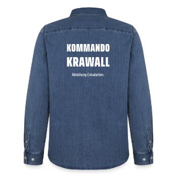 Kommando Krawall - Männer Jeanshemd Organic von Stanley/Stella - verwaschenes Mittelblau  - Hinten - AI Model Male 185 light (185cm)