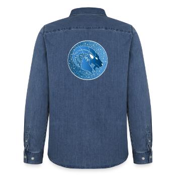 Tierkreiszeichen: Steinbock - Männer Jeanshemd Organic von Stanley/Stella - verwaschenes Mittelblau  - Hinten - AI Model Male 185 light (185cm)