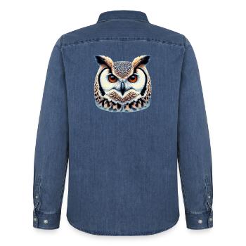 Owl - Men’s Organic Denim Shirt by Stanley/Stella - mid washy  - Back - AI Model Male 185 light (185cm)