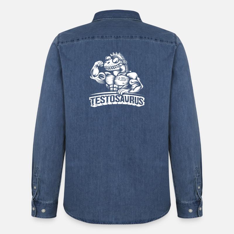Testosaurus – Der muskulöse Cybersaurus - Männer Jeanshemd Organic von Stanley/Stella - verwaschenes Mittelblau 