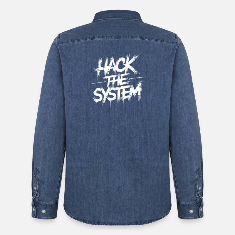 Hack the System Graffiti - Männer Jeanshemd Organic von Stanley/Stella - verwaschenes Mittelblau