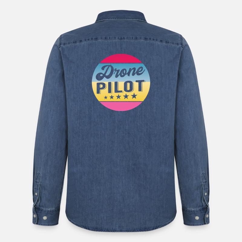 Drone Pilot Drohnenpilot Gradient Badge - Männer Jeanshemd Organic von Stanley/Stella - verwaschenes Mittelblau 