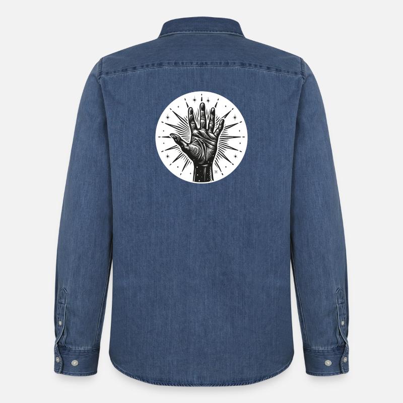 Sternhand mit Blitzen - Männer Jeanshemd Organic von Stanley/Stella - verwaschenes Mittelblau 