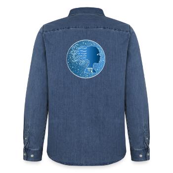 Sternzeichen: Jungfrau - Männer Jeanshemd Organic von Stanley/Stella - verwaschenes Mittelblau  - Hinten - AI Model Male 185 light (185cm)