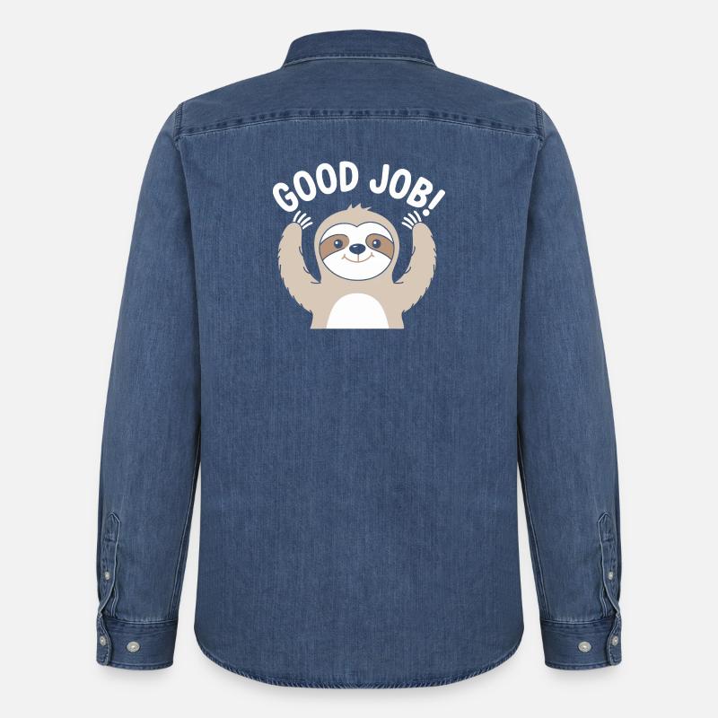 Faultier Gute Arbeit Prost - Männer Jeanshemd Organic von Stanley/Stella - verwaschenes Mittelblau 