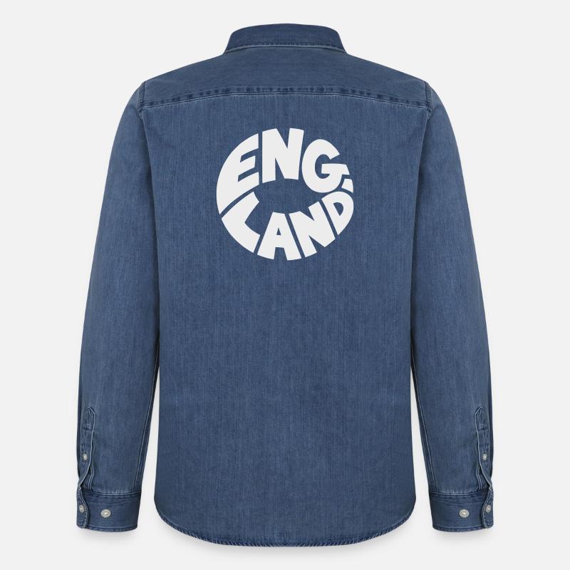 Conception du logo Engand Round - Chemise en denim homme bio Stanley/Stella - bleu moyen délavé 