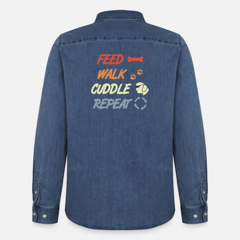 Feed Walk Cuddle Repeat – Hundeliebe - Männer Jeanshemd Organic von Stanley/Stella - verwaschenes Mittelblau