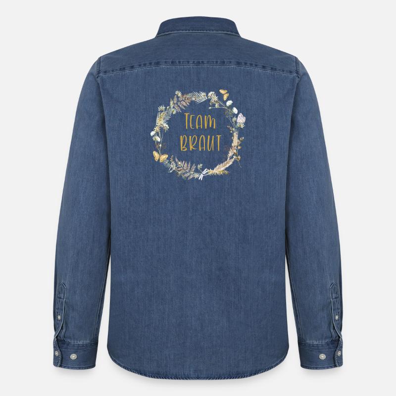 Team Braut! Boho Kranz, personalisierbar - Männer Jeanshemd Organic von Stanley/Stella - verwaschenes Mittelblau