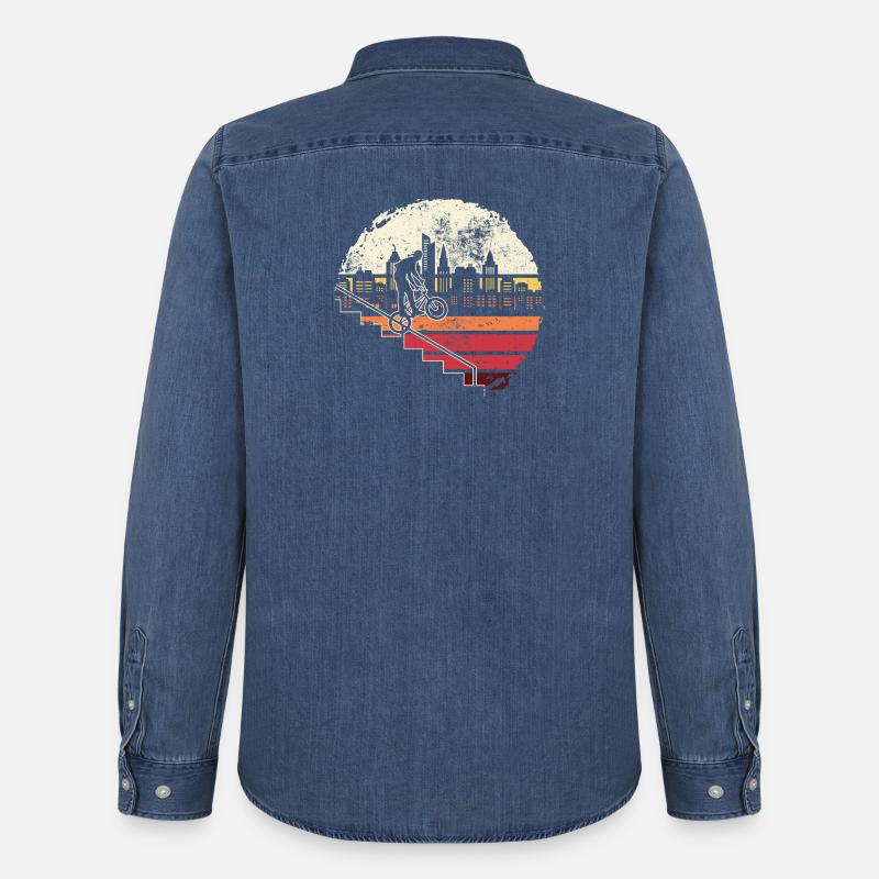 Urban Skyline Einrad Glow - Männer Jeanshemd Organic von Stanley/Stella - verwaschenes Mittelblau 