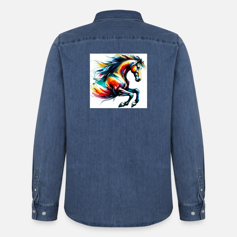 Pferd - Männer Jeanshemd Organic von Stanley/Stella - verwaschenes Mittelblau 