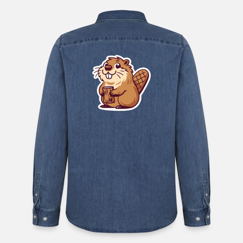 Biber Meme - Männer Jeanshemd Organic von Stanley/Stella - verwaschenes Mittelblau