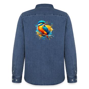 Kingfisher - Men’s Organic Denim Shirt by Stanley/Stella - mid washy  - Back - AI Model Male 185 light (185cm)