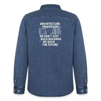 Professor of Architecture - Men’s Organic Denim Shirt by Stanley/Stella - mid washy  - Back - AI Model Male 185 light (185cm)