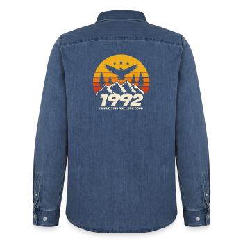 1992 Birthday 1992 Born in 1992 Birthday - Men’s Organic Denim Shirt by Stanley/Stella - mid washy  - Back - AI Model Male 185 light (185cm)