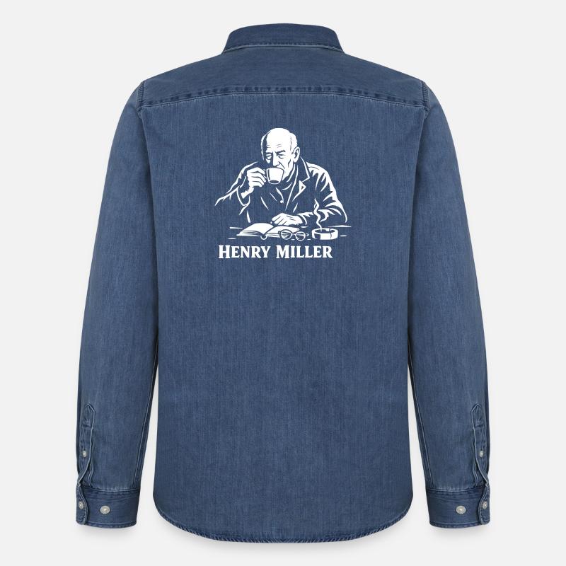 Henry Miller Café Reader - Männer Jeanshemd Organic von Stanley/Stella - verwaschenes Mittelblau 