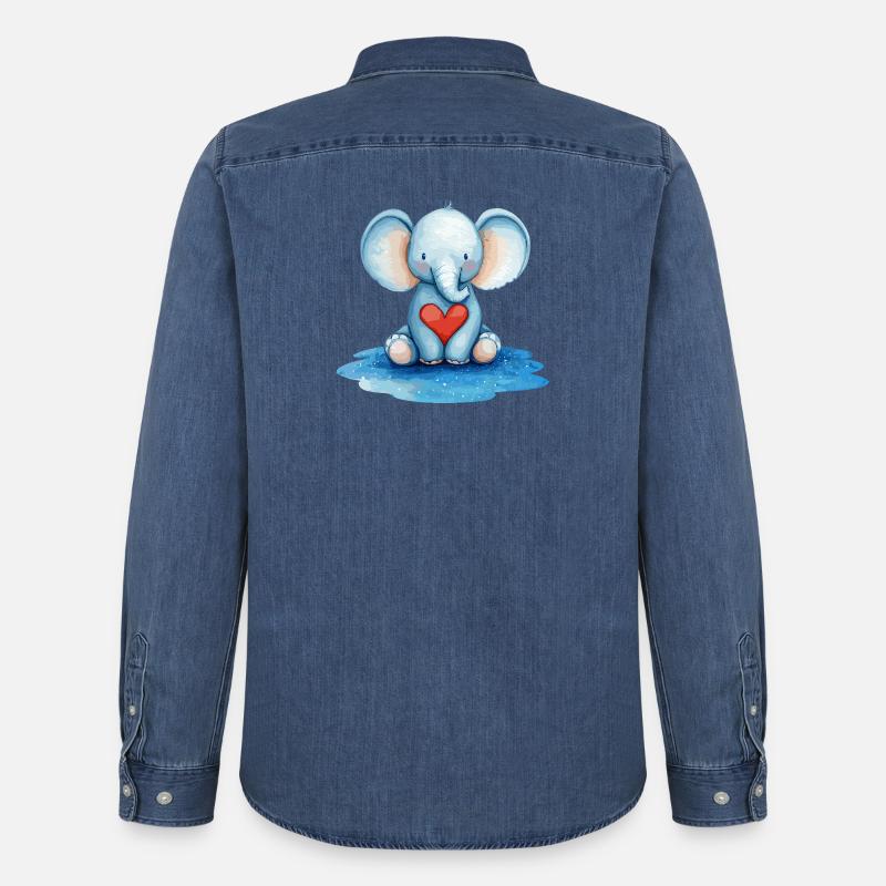 Blauer Elefant Herzfreund - Männer Jeanshemd Organic von Stanley/Stella - verwaschenes Mittelblau 