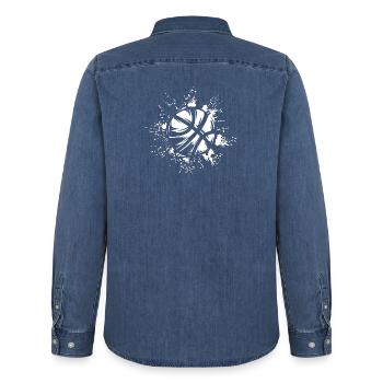 Basketball Explosion als Illustration - Männer Jeanshemd Organic von Stanley/Stella - verwaschenes Mittelblau  - Hinten - AI Model Male 185 light (185cm)