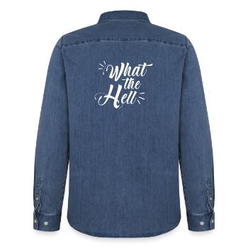 what the hell - Männer Jeanshemd Organic von Stanley/Stella - verwaschenes Mittelblau  - Hinten - AI Model Male 185 light (185cm)