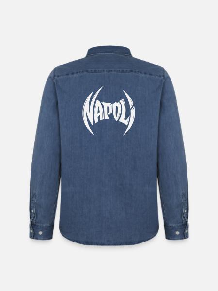 Napoli Crest Typography - Men’s Organic Denim Shirt by Stanley/Stella - mid washy