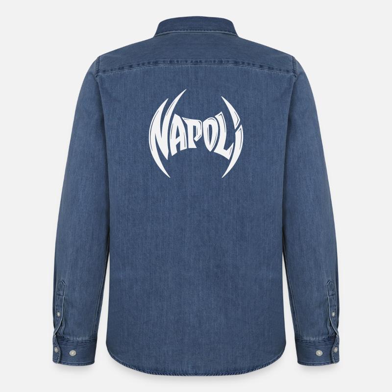 Napoli Crest Typography - Men’s Organic Denim Shirt by Stanley/Stella - mid washy 